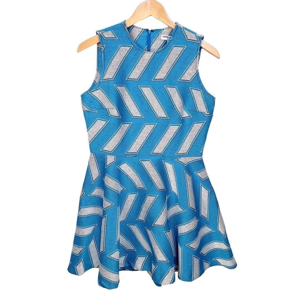 Opening Ceremony Fit & Flare Sleeveless Mini Dress Blue White Pattern women’s L